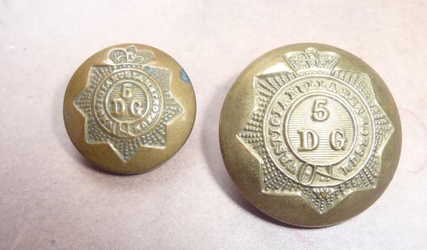 VICTORIAN 5th DRAGOON GUARDS UNIFORM BUTTONS (2)